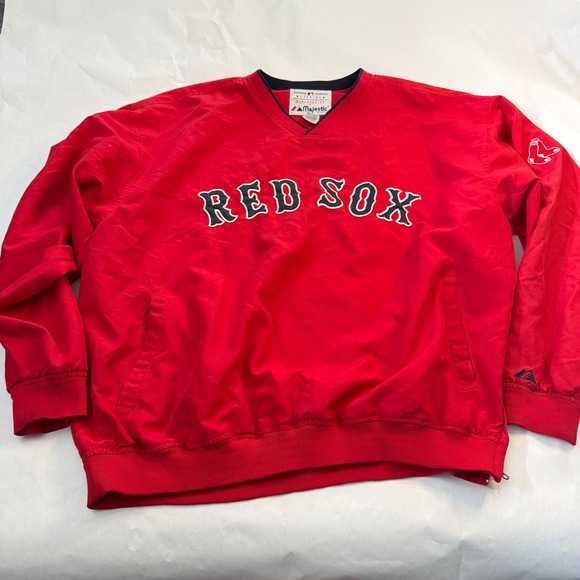 Majestic Red Sox Baseball Pullover Jacket Mens 2X V Neck Long Sleeve - Picture 2 of 9